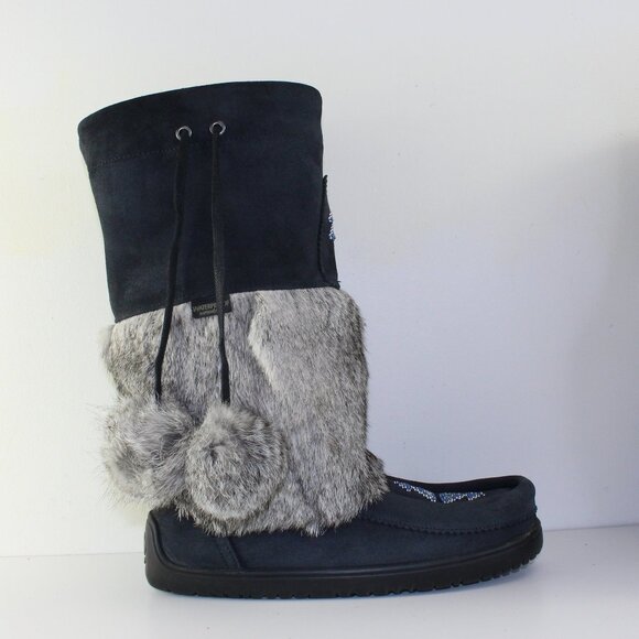 Manitobah Suede Leather Tall Fur Moccasin Boots Women (8 US) - Picture 2 of 11